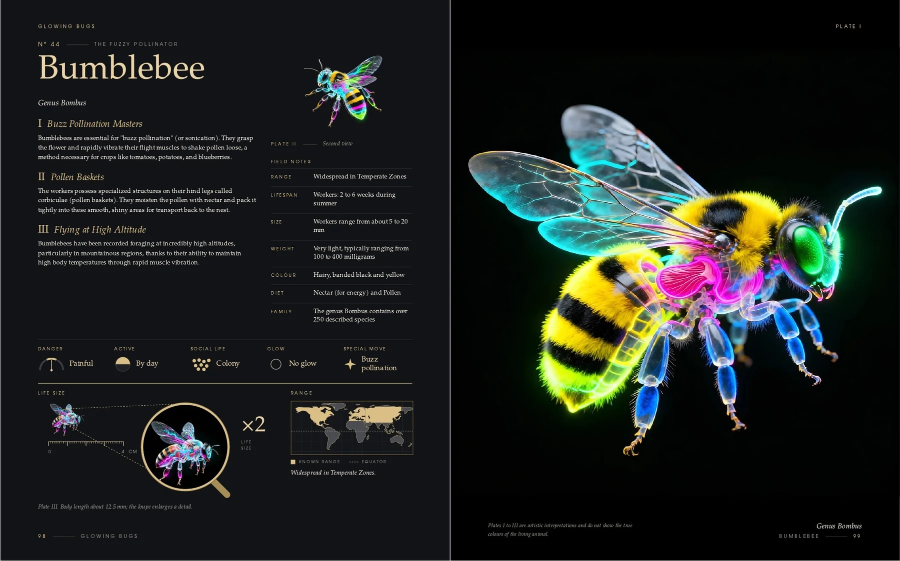The two pages on the Bumblebee in the book Glowing Bugs