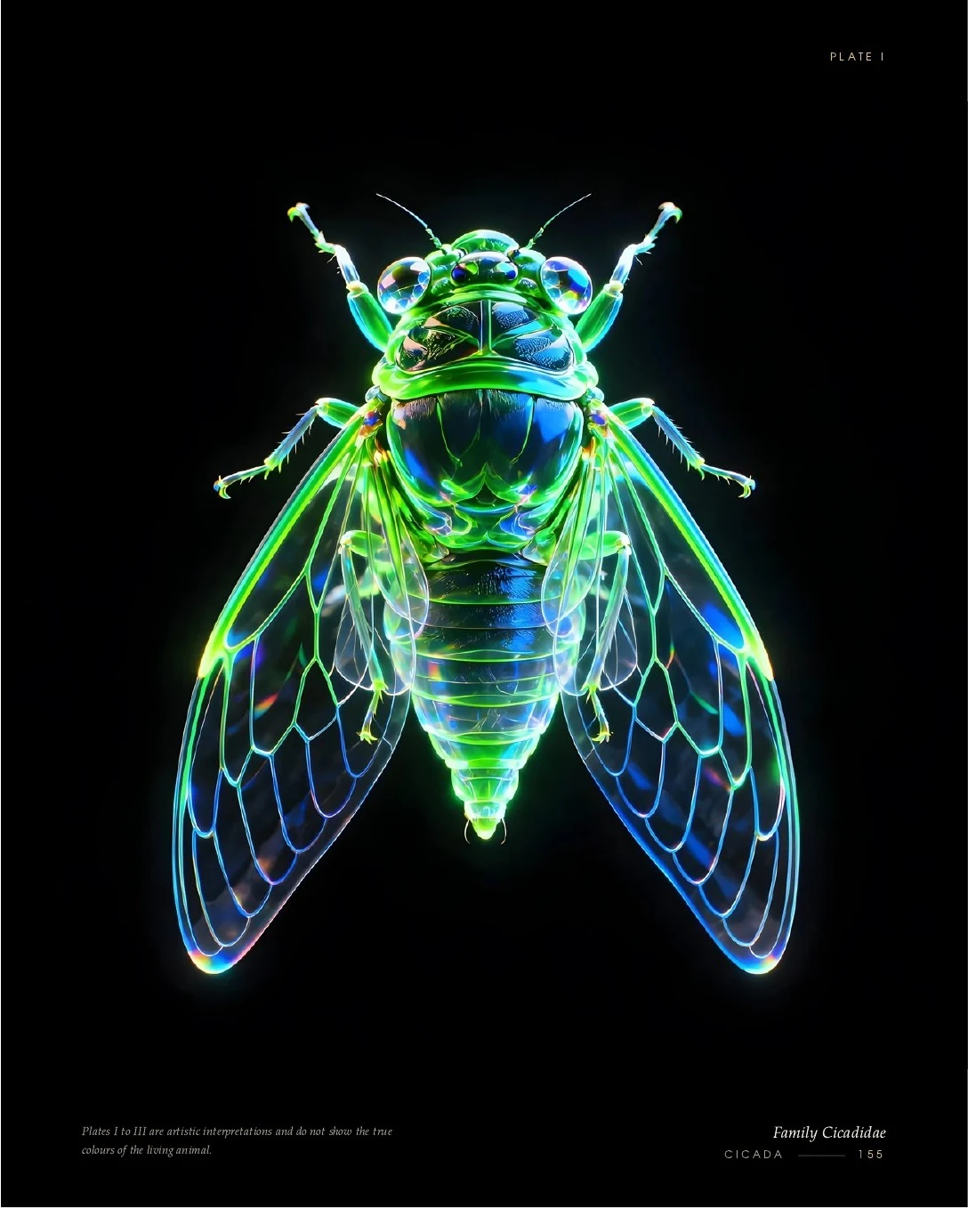 Cicada rendered in glowing light, second view