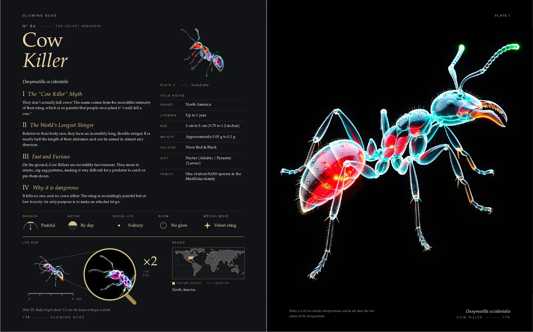 The two pages on the Cow Killer in the book Glowing Bugs