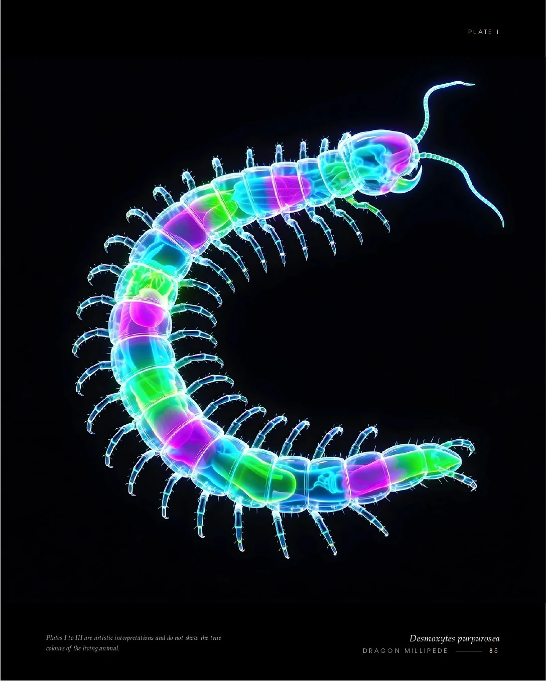 Dragon Millipede rendered in glowing light, second view