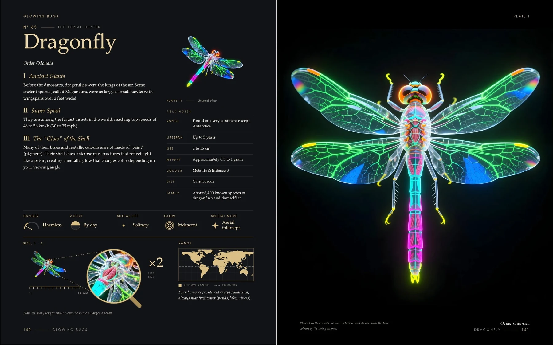 The two pages on the Dragonfly in the book Glowing Bugs