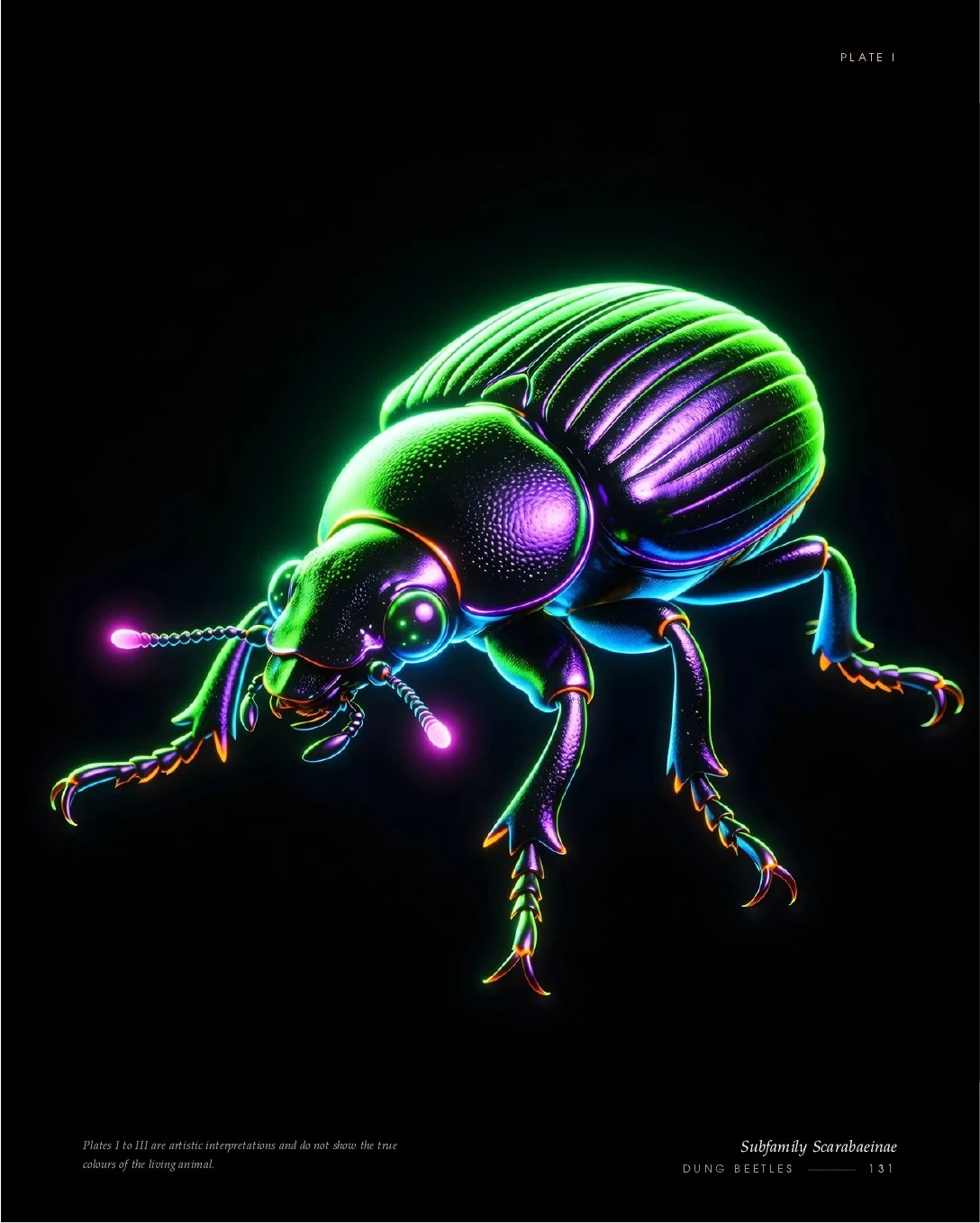 Dung Beetles rendered in glowing light, second view