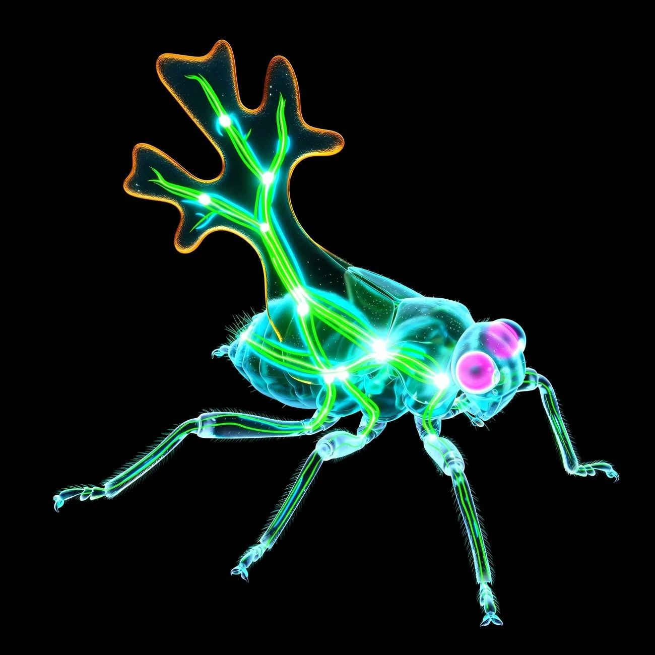 Antlers: the Branch-backed Treehopper, Family Membracidae, drawn as living glass