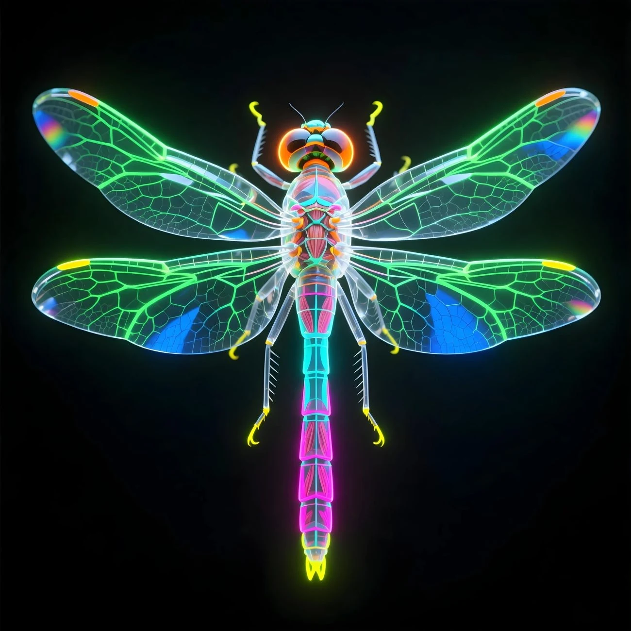 Four Wings of Glass: the Dragonfly, Order Odonata, drawn as living glass