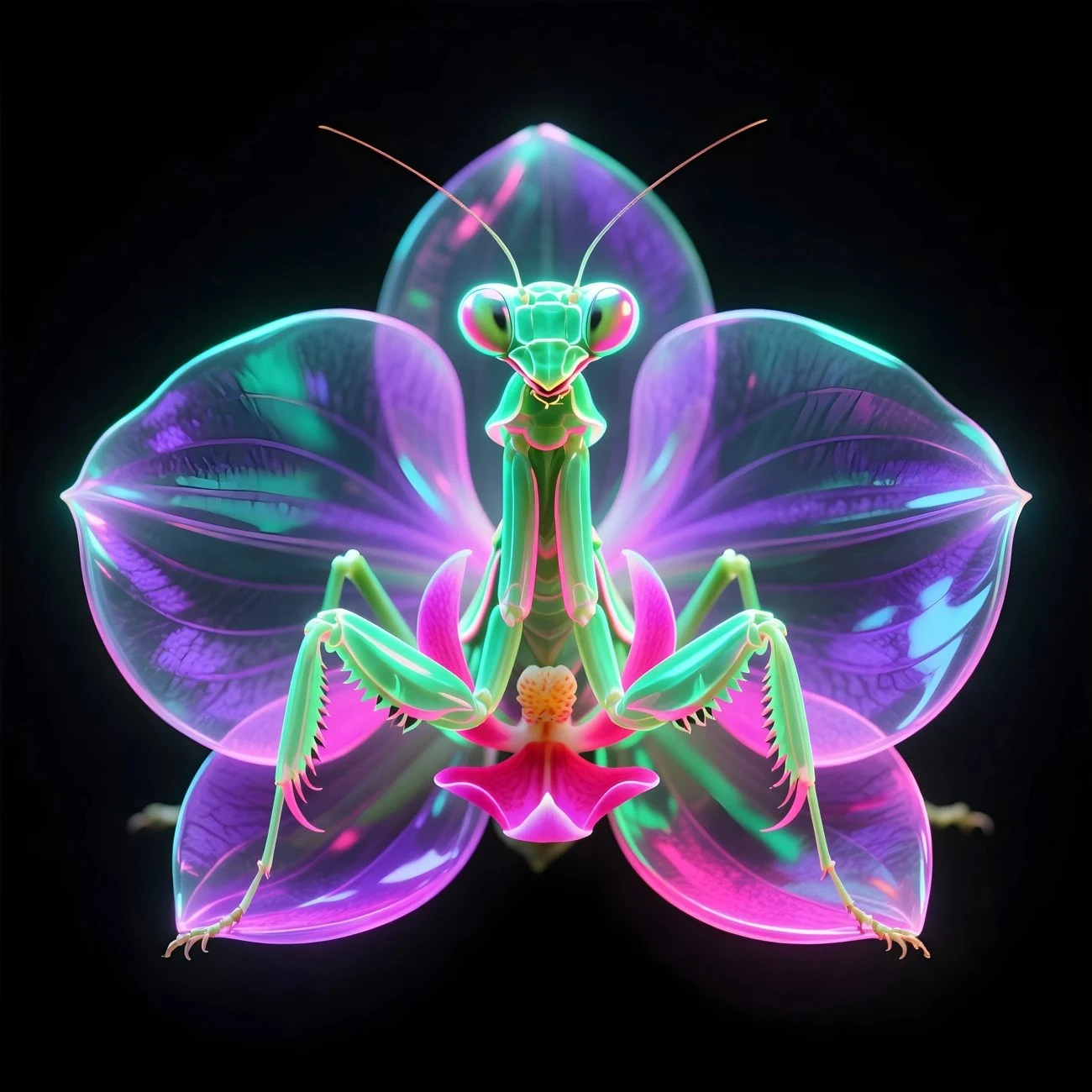 The Flower That Hunts: the Orchid Mantis, Hymenopus coronatus, drawn as living glass