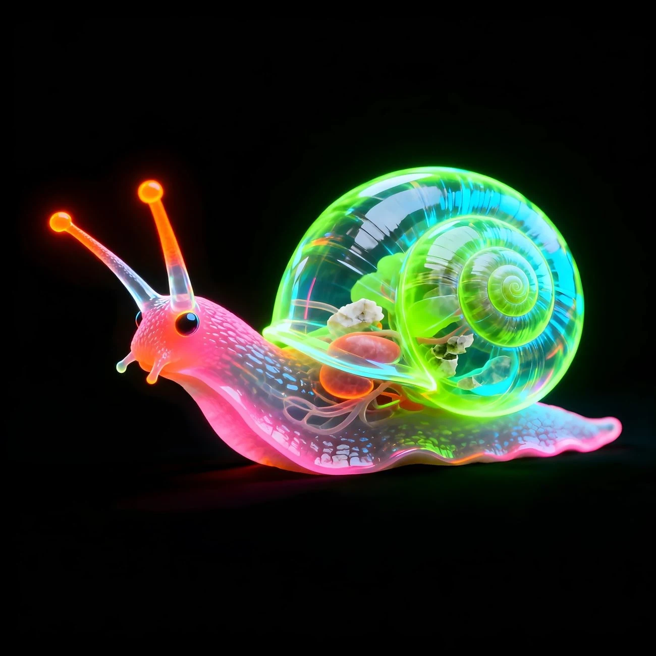 Slow Light: the Snail, Class Gastropoda, drawn as living glass
