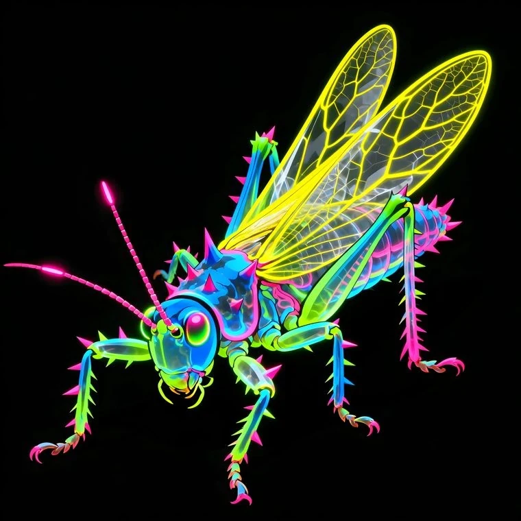 Armour of Thorns: the Thorny Devil Katydid, Genus Panacanthus, drawn as living glass