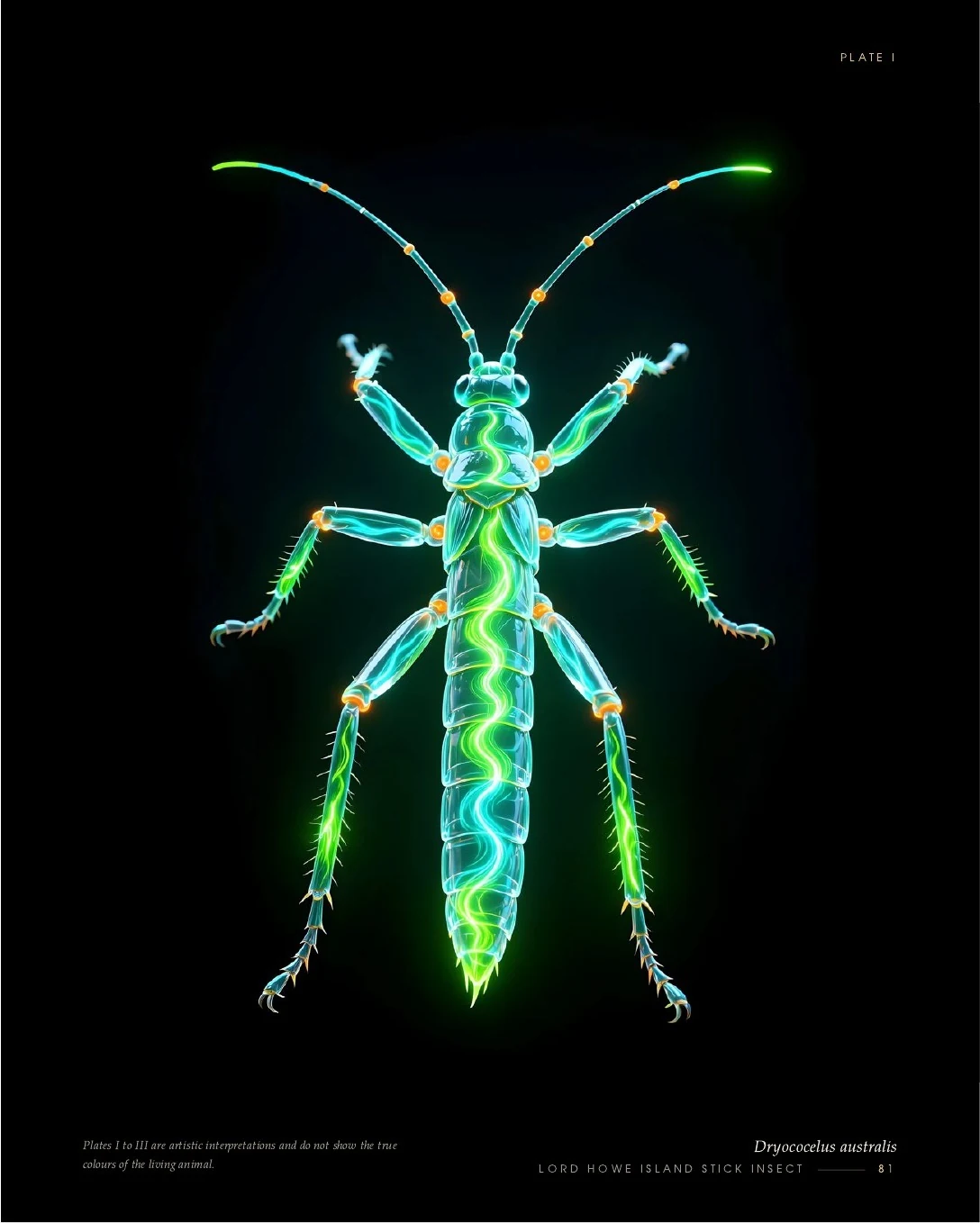 Lord Howe Island Stick Insect rendered in glowing light, second view