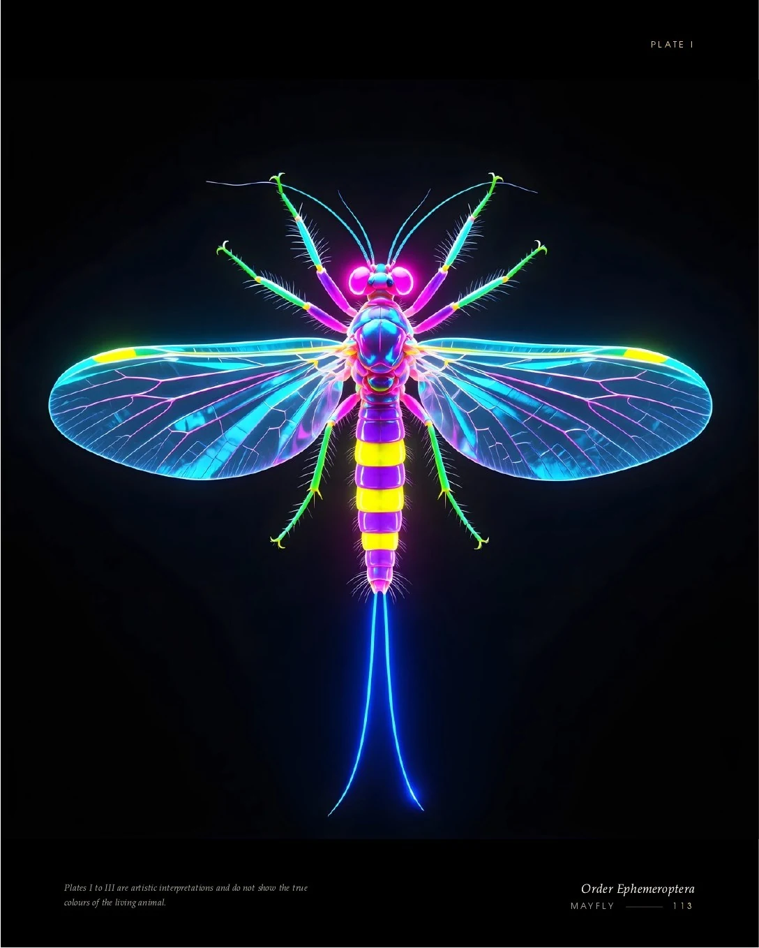 Mayfly rendered in glowing light, second view