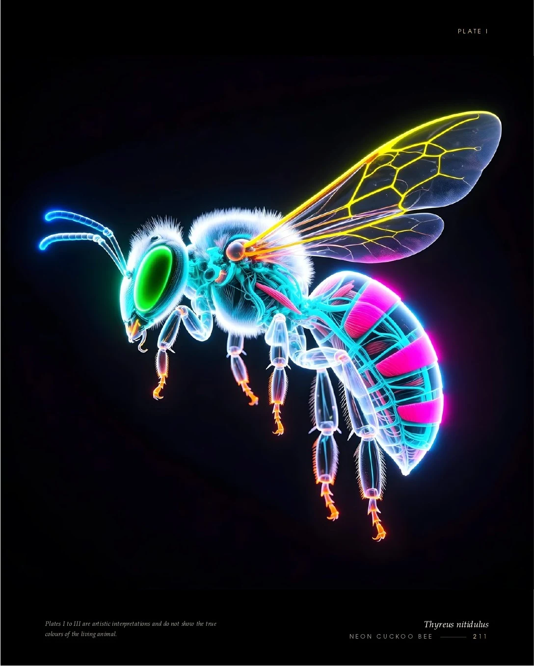 Neon Cuckoo Bee rendered in glowing light, second view