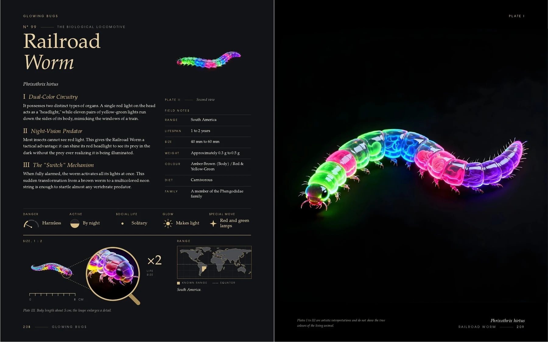 The two pages on the Railroad Worm in the book Glowing Bugs