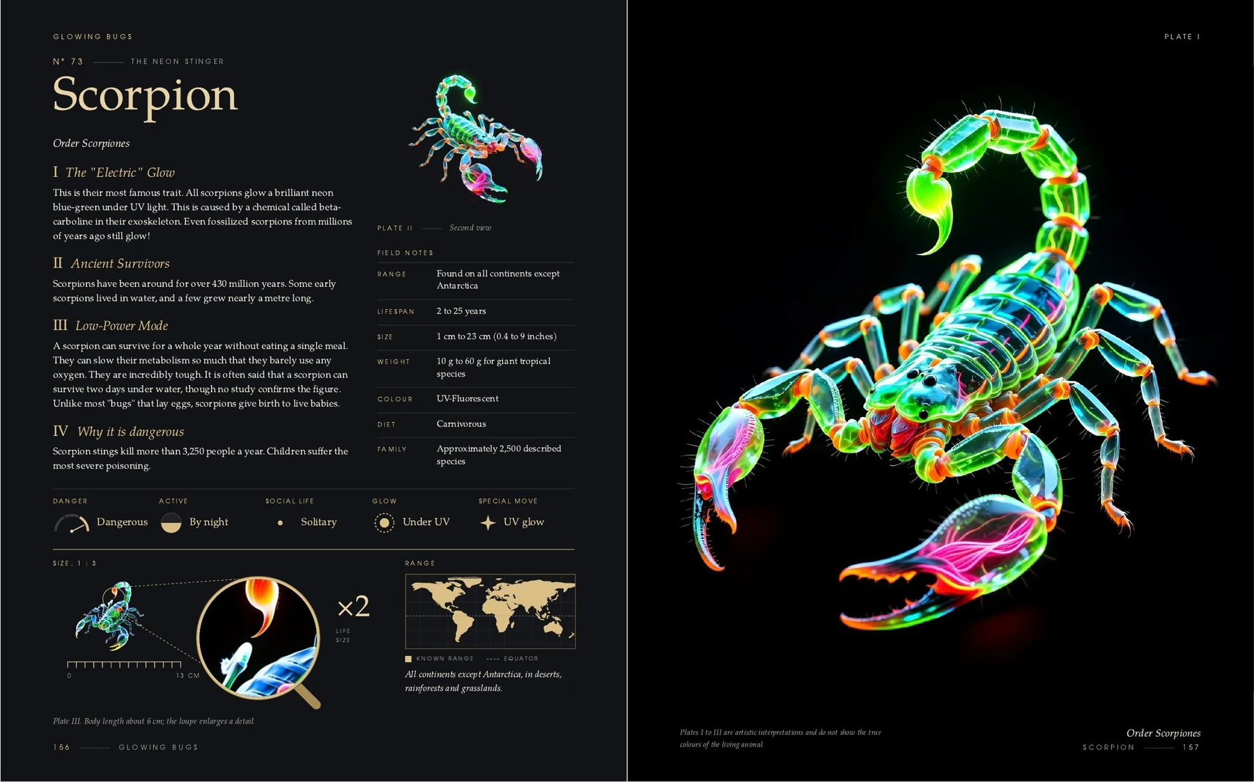 The two pages on the Scorpion in the book Glowing Bugs