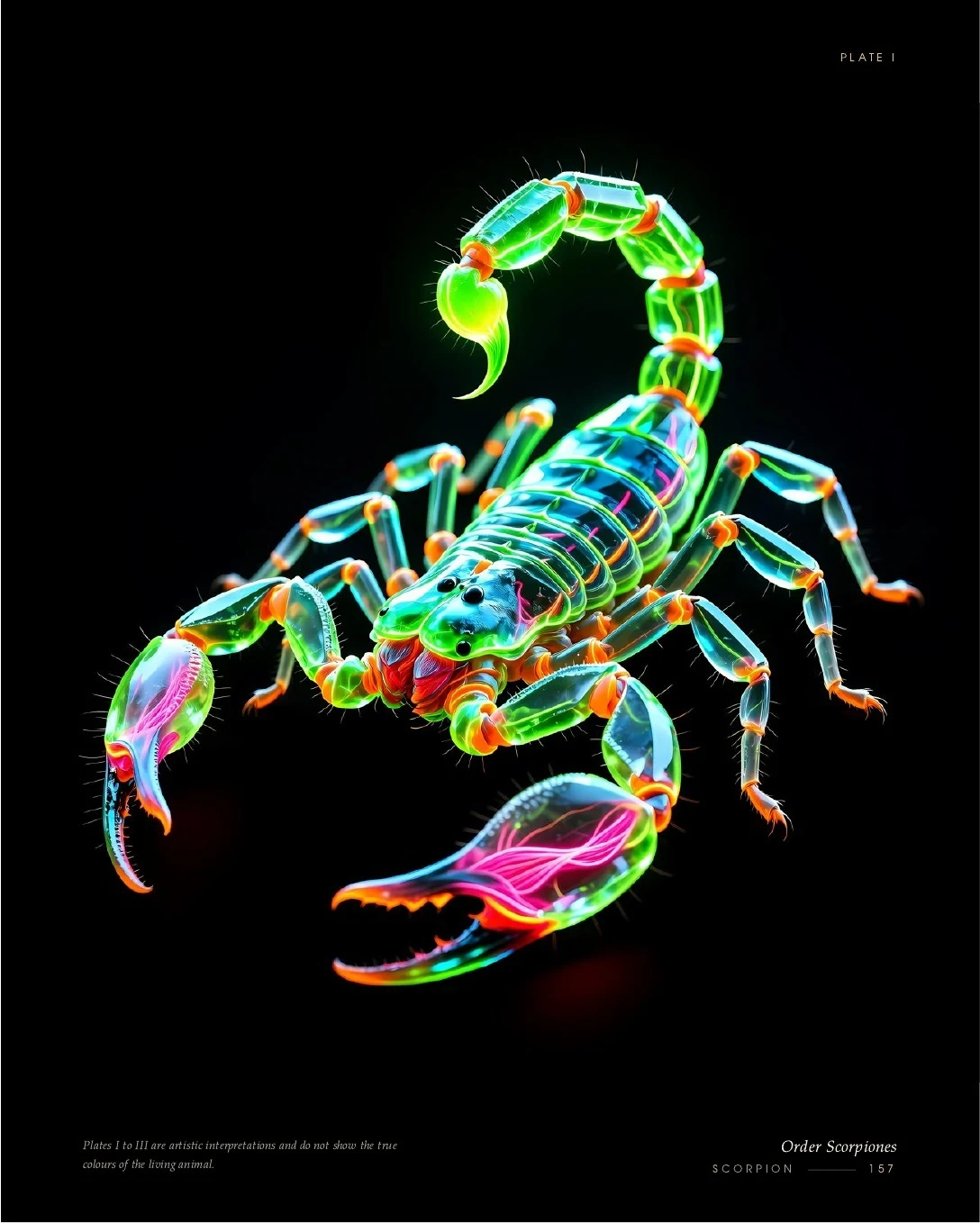Scorpion rendered in glowing light, second view