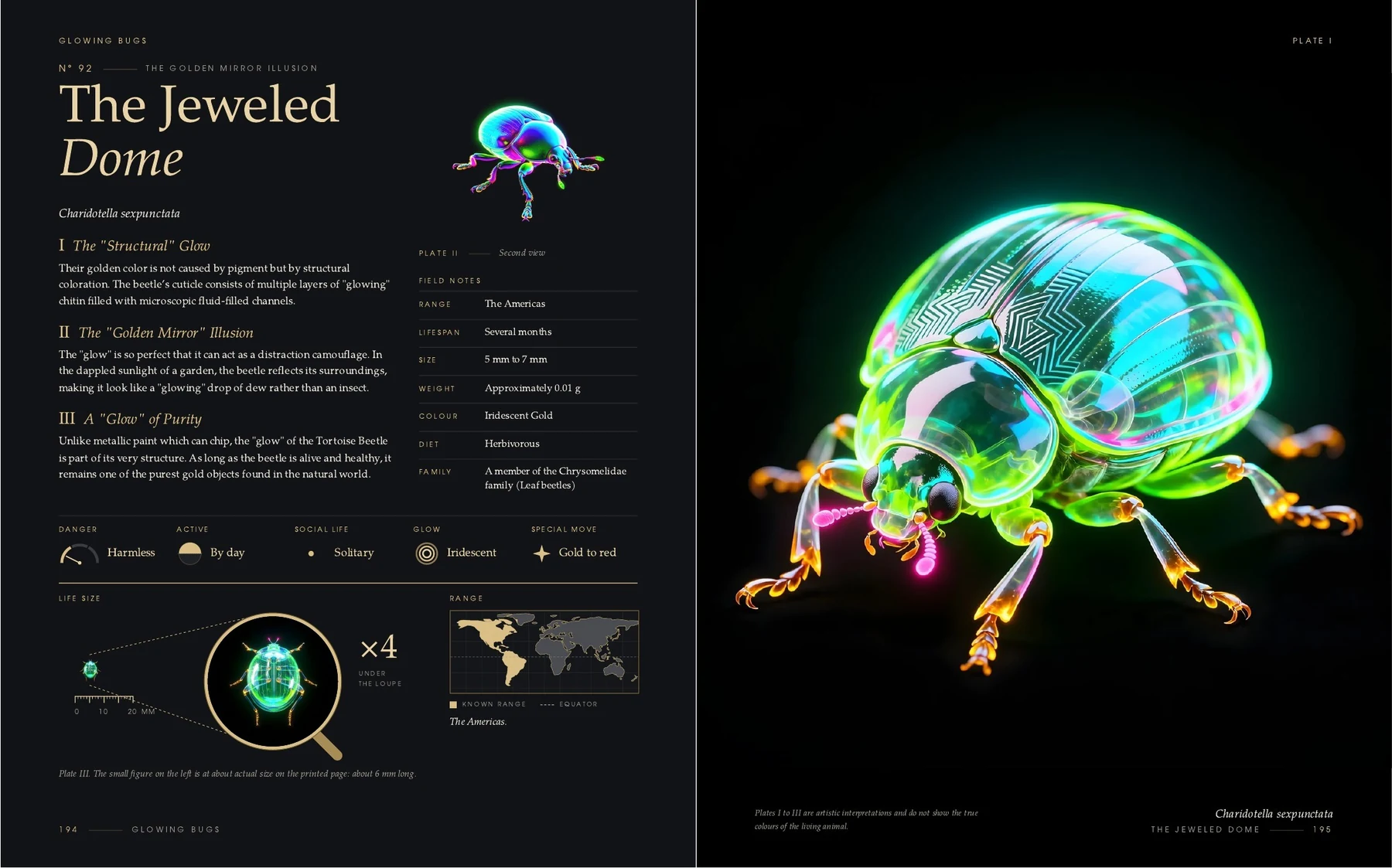 The two pages on the The Jeweled Dome in the book Glowing Bugs